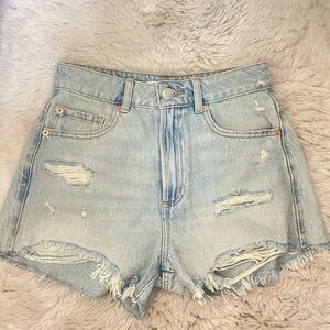 Garage Blue Jean Shorts High-Waisted Distressed